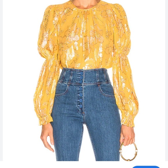 Ulla Johnson Aster Blouse Gold Floral Metallic - Picture 2 of 9